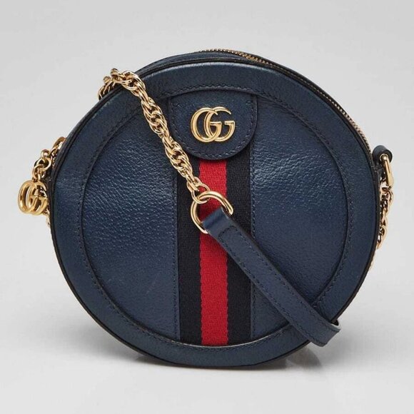 Gucci Blue Leather Ophidia Mini Circle Camera Bag - Picture 1 of 11